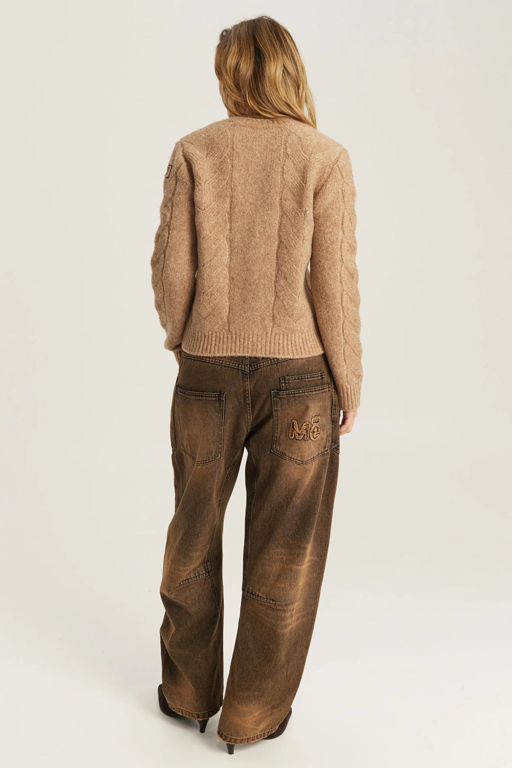 Me369 Myra Stone Beige Cropped Cardigan 226S91282520, back view