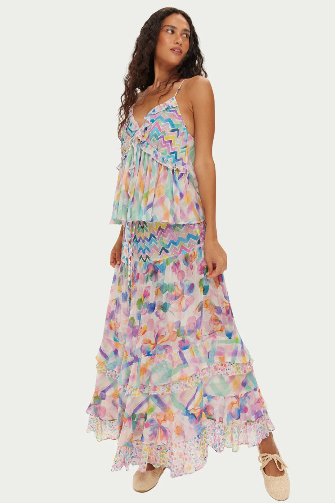 ME369 Poppy Multicolour Fairy Dust Print Ruffled Camisole 126L44021