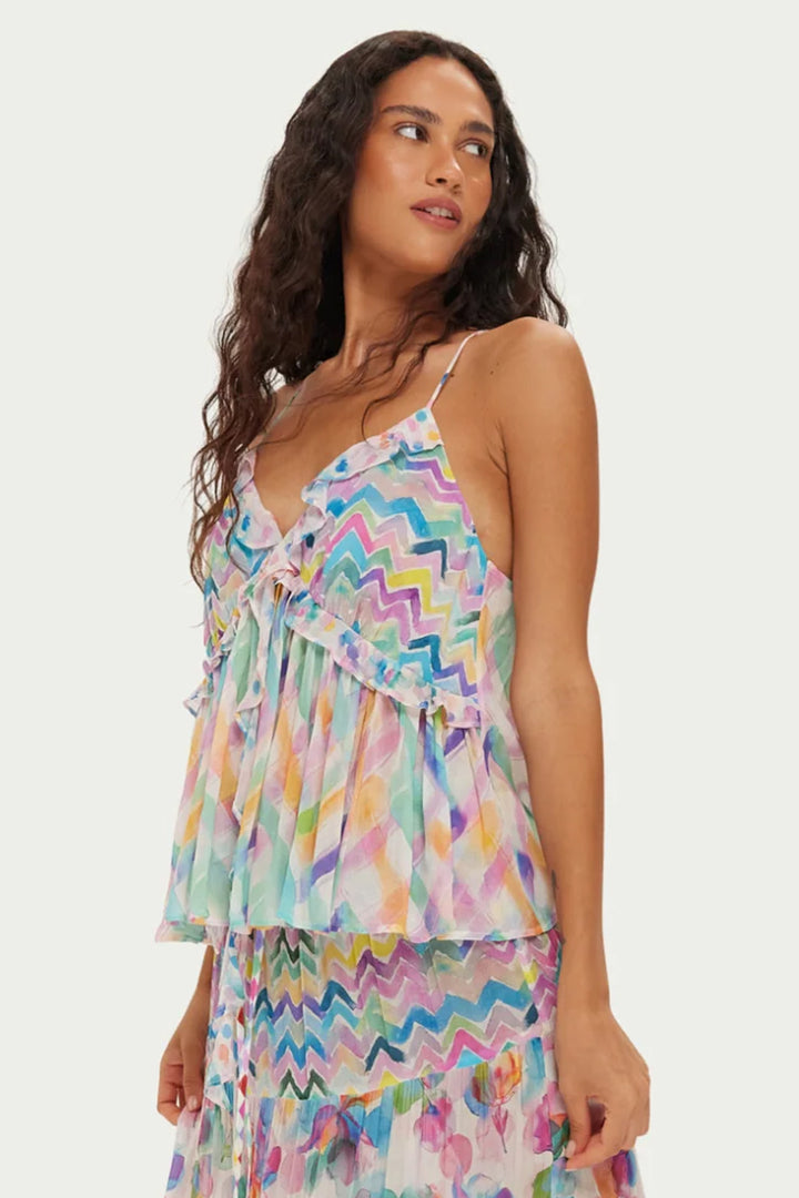 ME369 Poppy Multicolour Fairy Dust Print Ruffled Camisole 126L44021