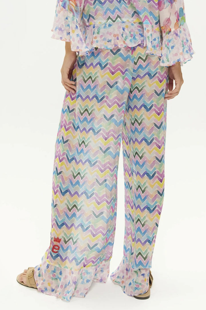 ME369 Rosie Multicolour Dream Print Ruffled Wide Leg Trousers 1265047615
