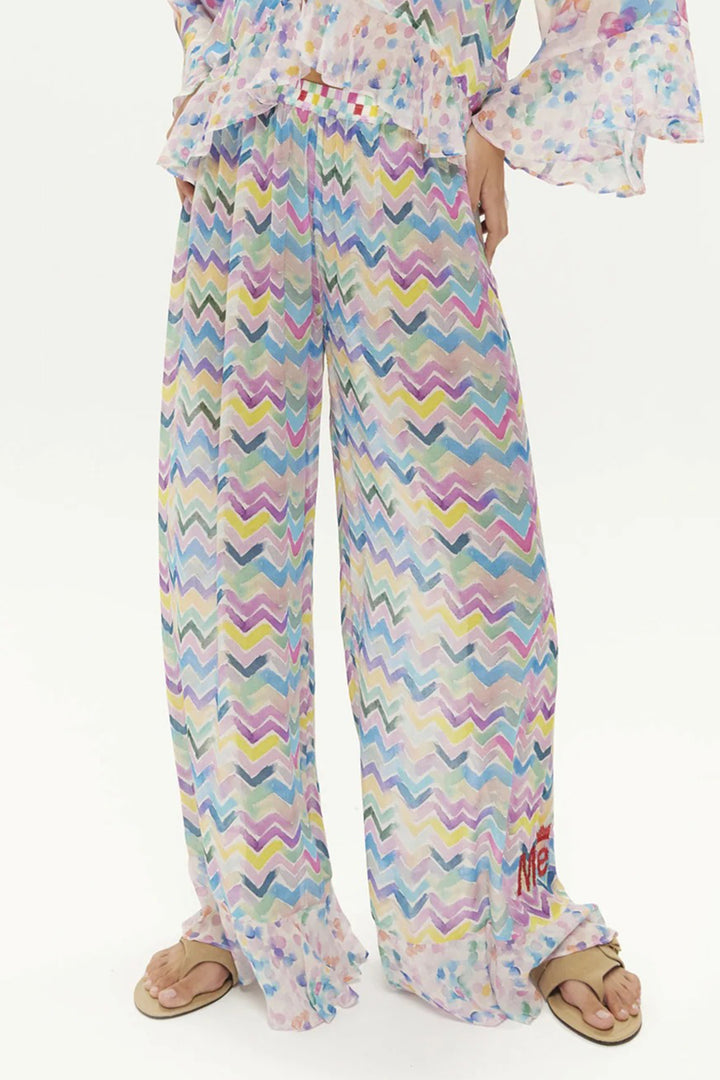 ME369 Rosie Multicolour Dream Print Ruffled Wide Leg Trousers 1265047615