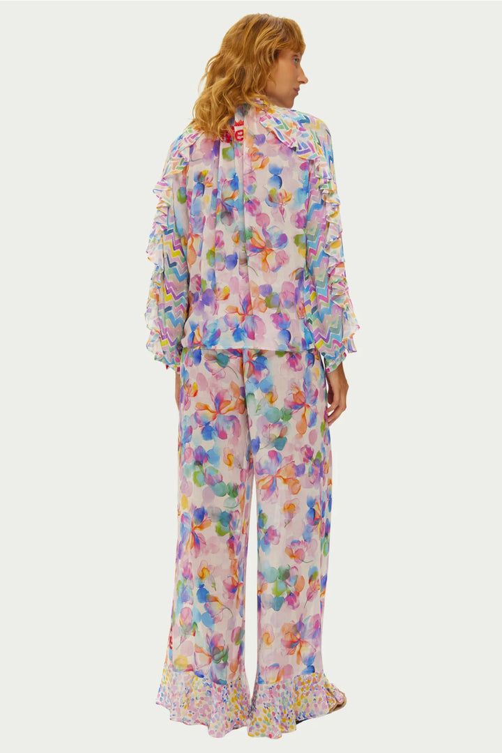 Me369 Rosie Multicolour Fairy Dust Print Ruffled Wide Leg Trousers