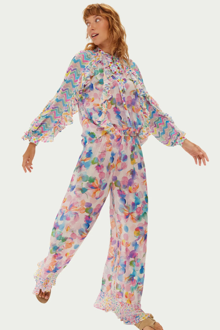 Me369 Rosie Multicolour Fairy Dust Print Ruffled Wide Leg Trousers