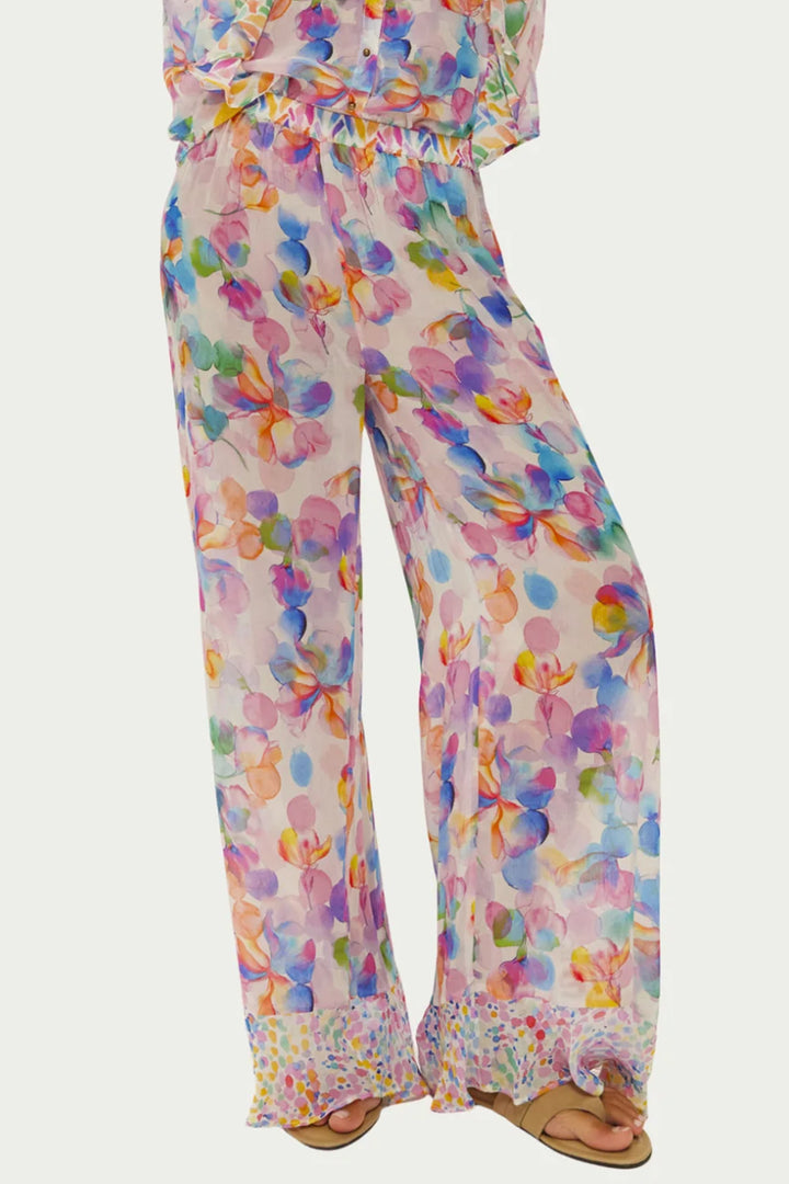 Me369 Rosie Multicolour Fairy Dust Print Ruffled Wide Leg Trousers