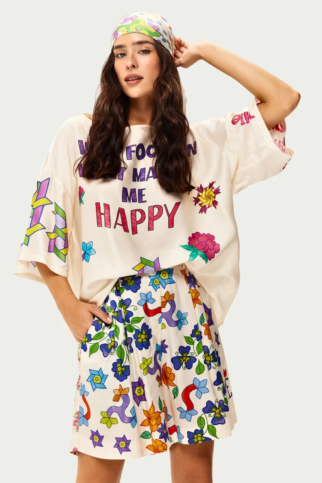 Me369 Ruby Multicolour Markers Print Cropped T-Shirt 126L31461