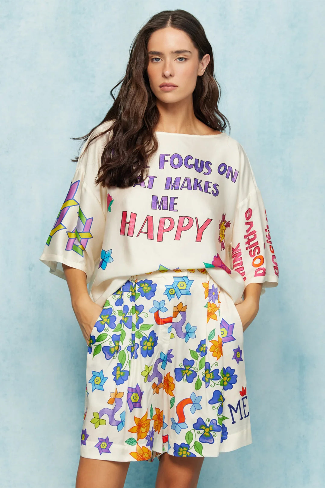 Me369 Ruby Multicolour Markers Print Cropped T-Shirt 126L31461