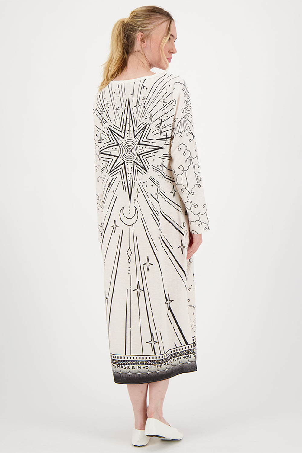 Me369 Violet Dress Zodiac Print V-Neck Cream 125L7082 - Lonah Boutique Westbourne