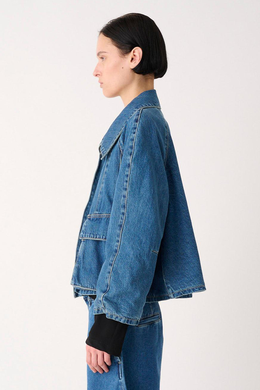 MeiMeij Blue Denim Patch Pocket Jacket M6FNN0, side view