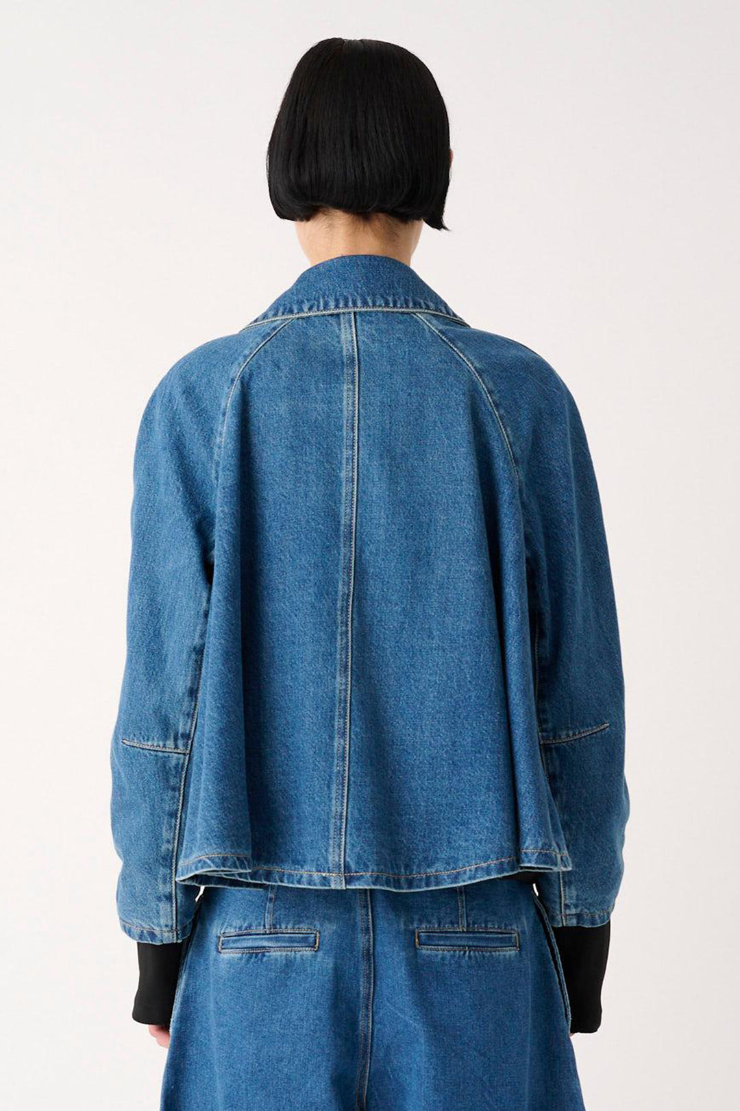 MeiMeij Blue Denim Patch Pocket Jacket M6FNN0, back view