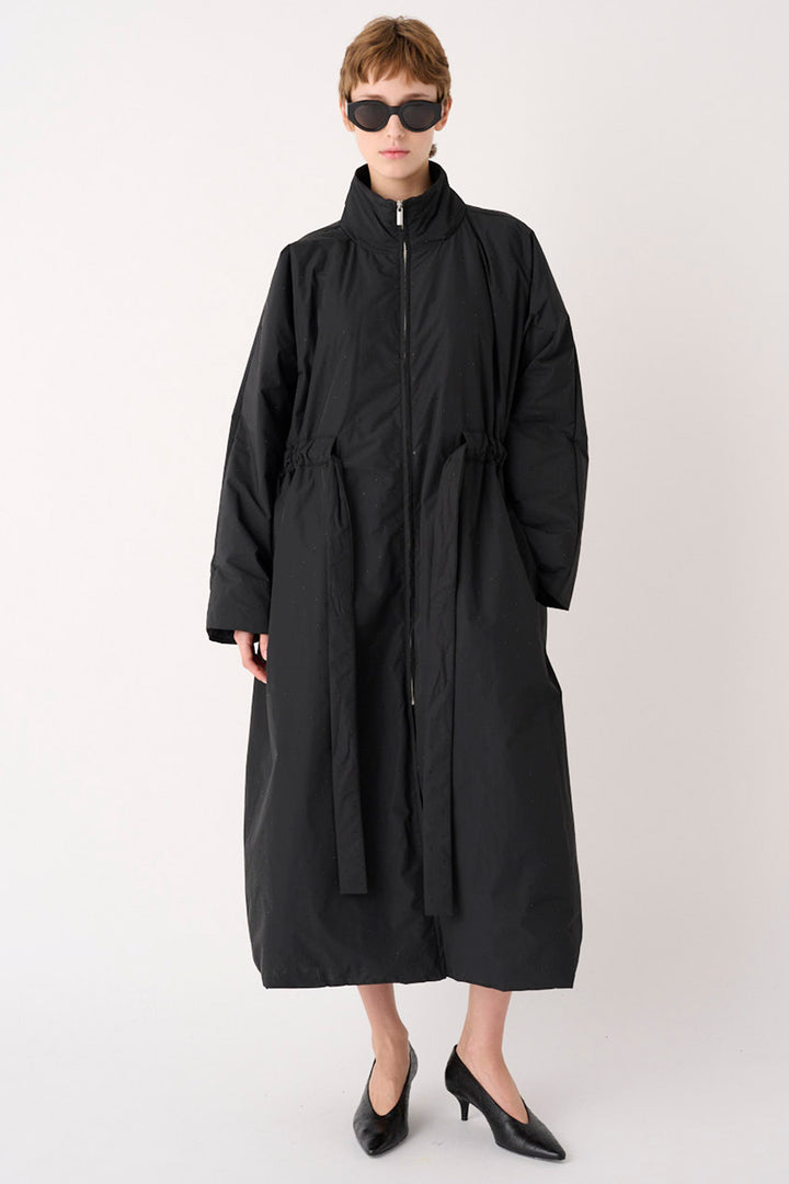 MeiMeij I6P M6FK03 Long Zip Black Coat Sparkle, front view
