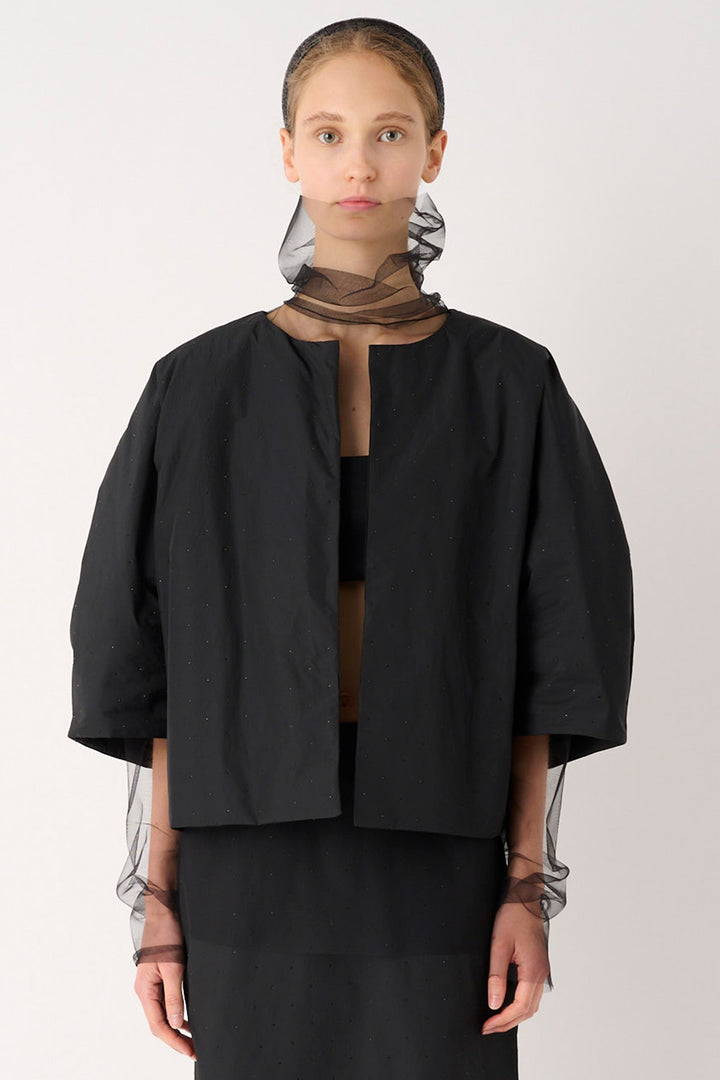 MeiMeij I6P M6FK04 Black 3/4 Sleeve Sparkle Jacket, front view
