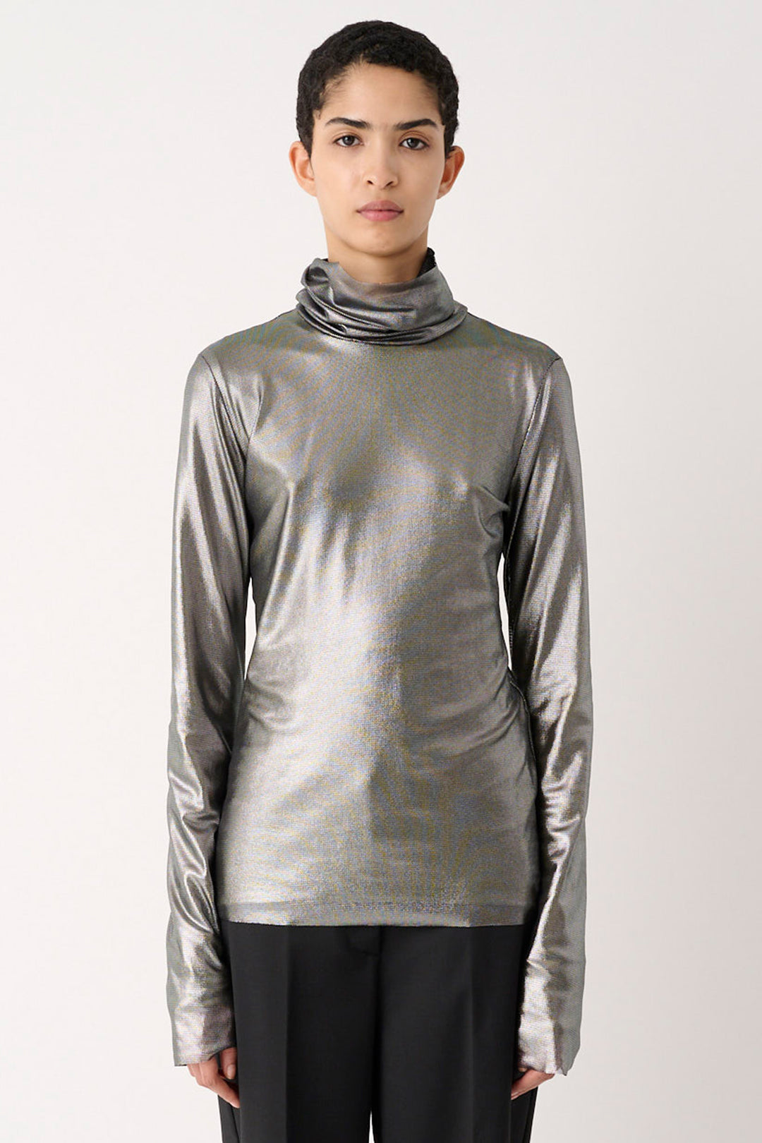 MeiMeij I6P M6FNOO Silver Roll Neck T-Shirt, front view