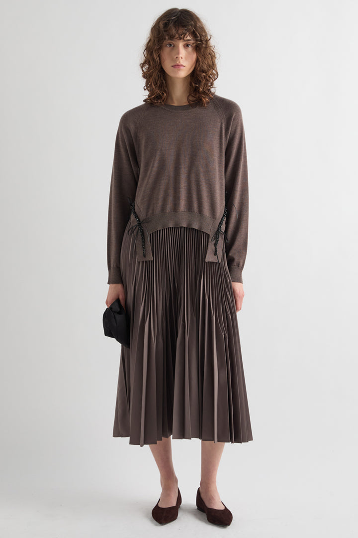 MeiMeij Iron Canteen Brown Wool Dress M6IZ99, front view full length