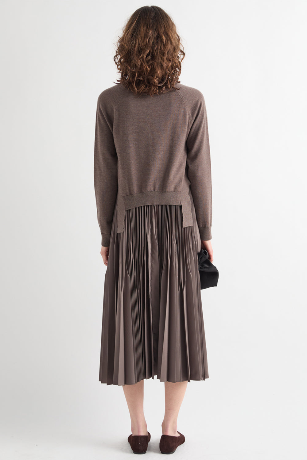 MeiMeij Iron Canteen Brown Wool Dress M6IZ99, back view full length