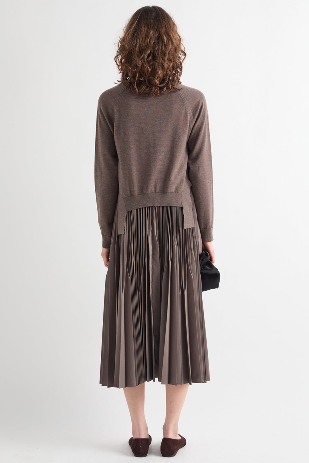MeiMeij Iron Canteen Brown Wool Dress M6IZ99, back view full length