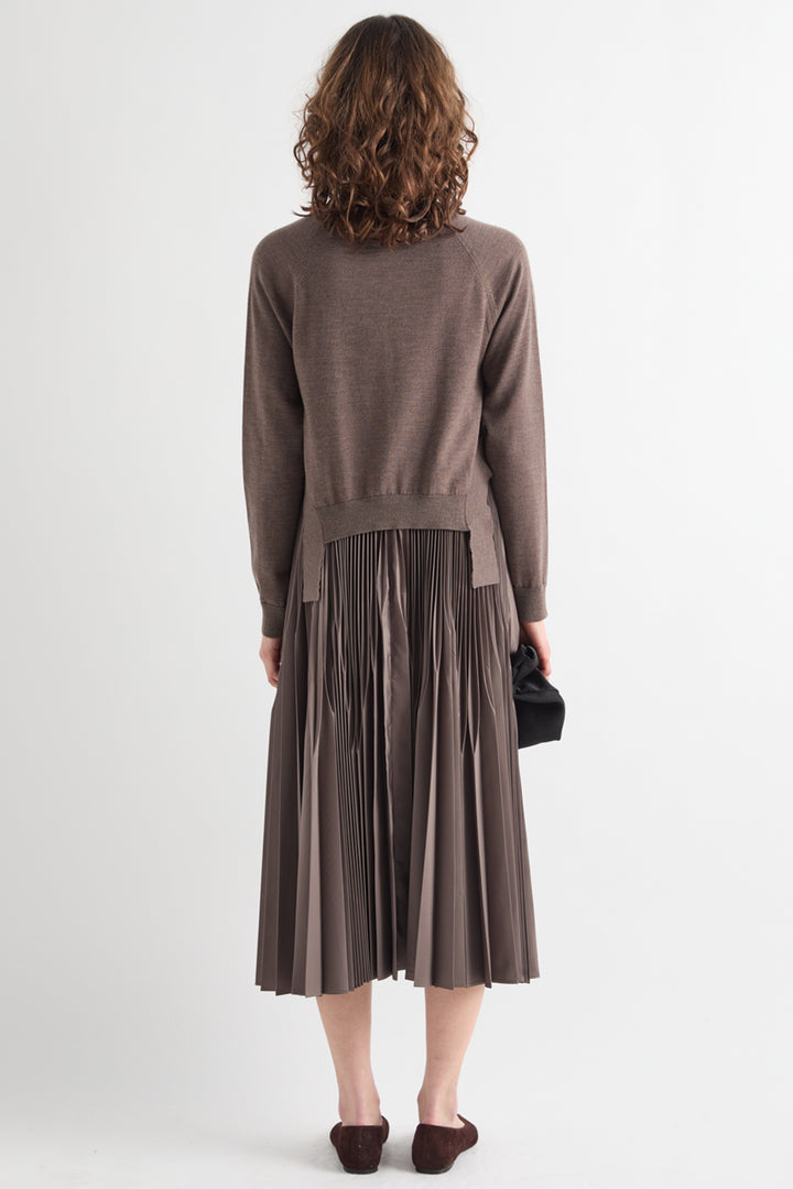 MeiMeij Iron Canteen Brown Wool Dress M6IZ99, back view full length