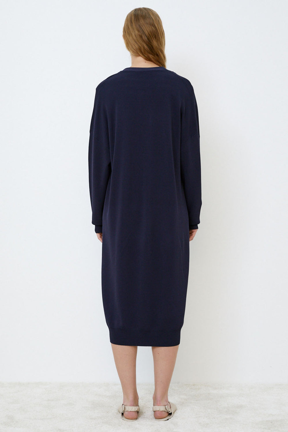 Meimeij Knitted Plunge Button Neck Dress Navy M5PT02 - Lonah Boutique Westbourne