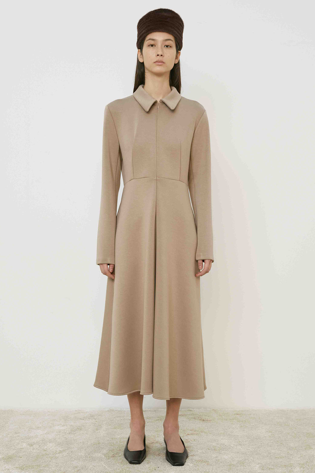 Meimeij M5ID03 Sesame Brown Long Sleeve Dress