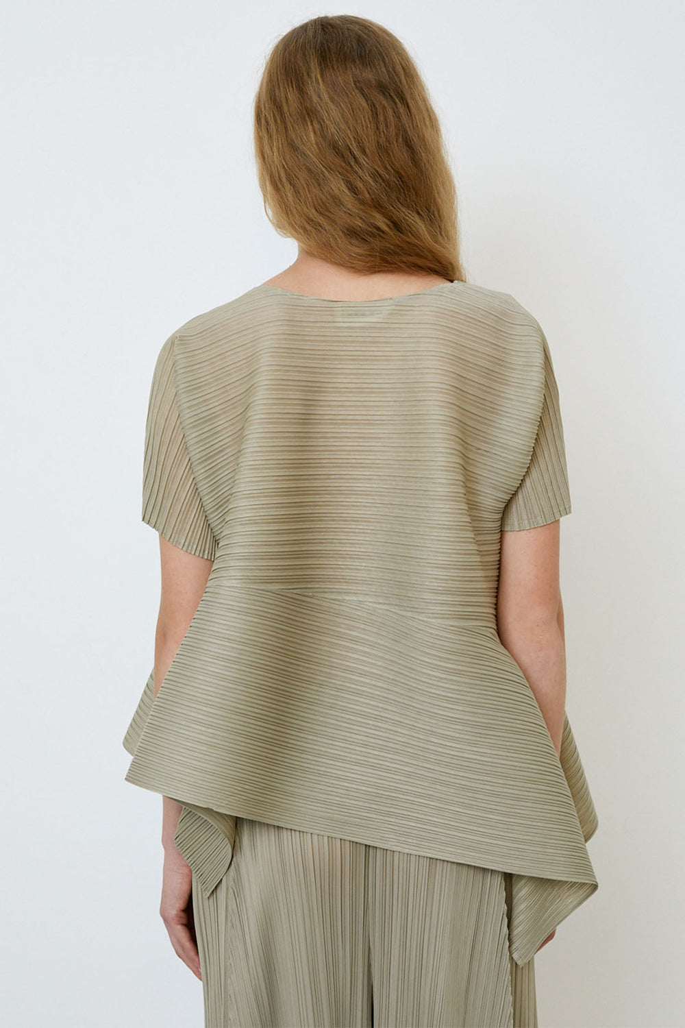 Meimeij Pleated Asymmetric Hem Blouse Salvia Green M5PY01 - Lonah Boutique Westbourne