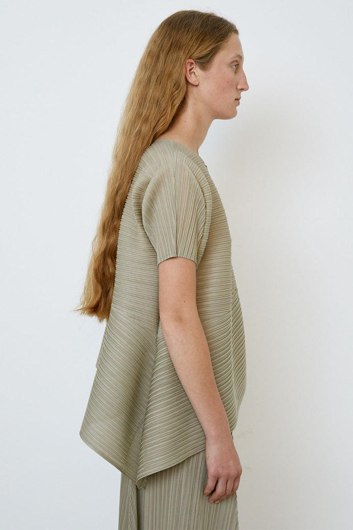 Meimeij Pleated Asymmetric Hem Blouse Salvia Green M5PY01 - Lonah Boutique Westbourne
