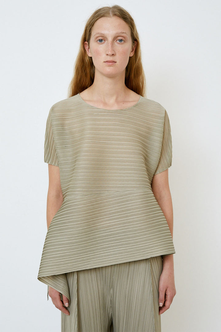 Meimeij Pleated Asymmetric Hem Blouse Salvia Green M5PY01 - Lonah Boutique Westbourne