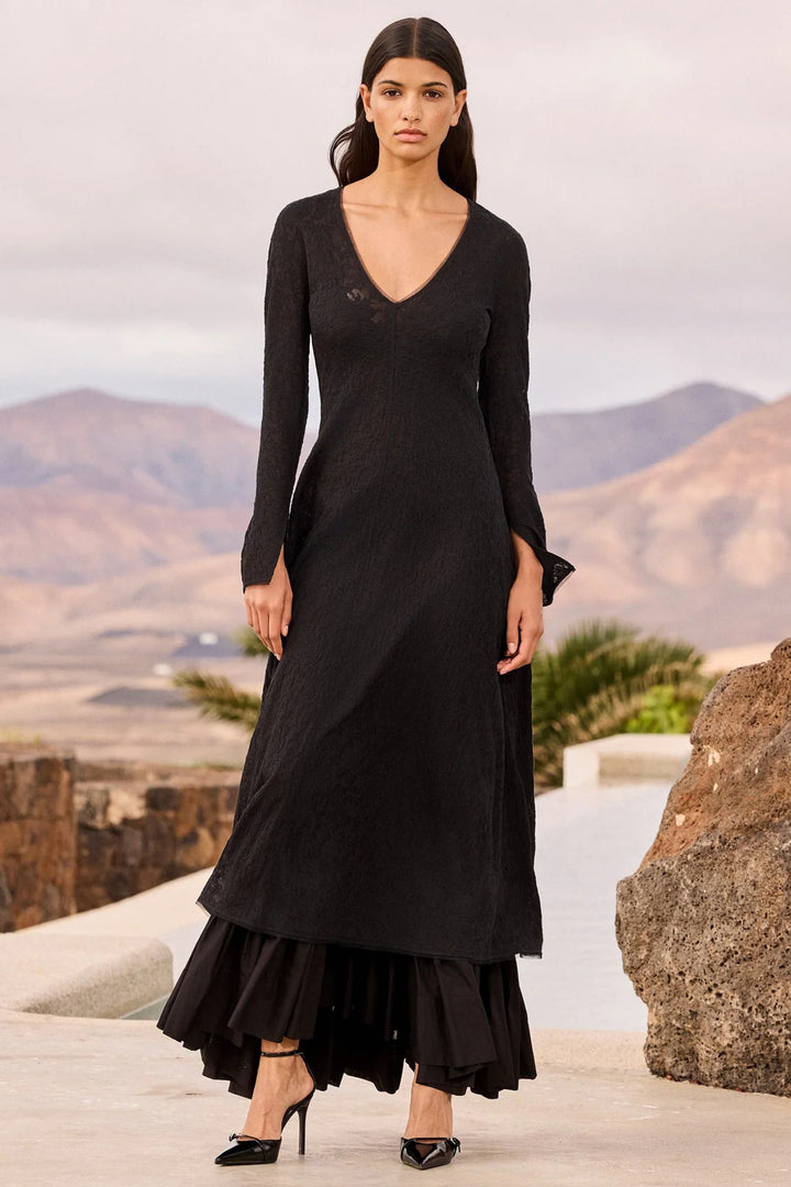 Mes Demoiselles Dalhia Black Jacquard Lace Long Dress