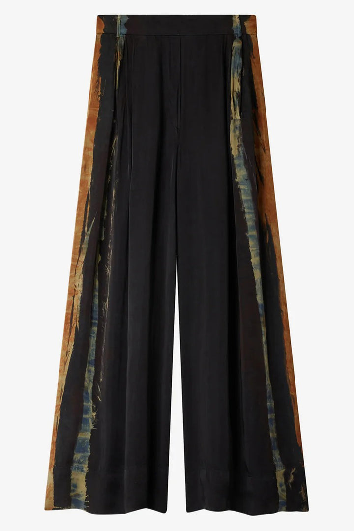 Mes Demoiselles Llorllora Ocre Black Tie-Dye Wide Leg Satin Trousers