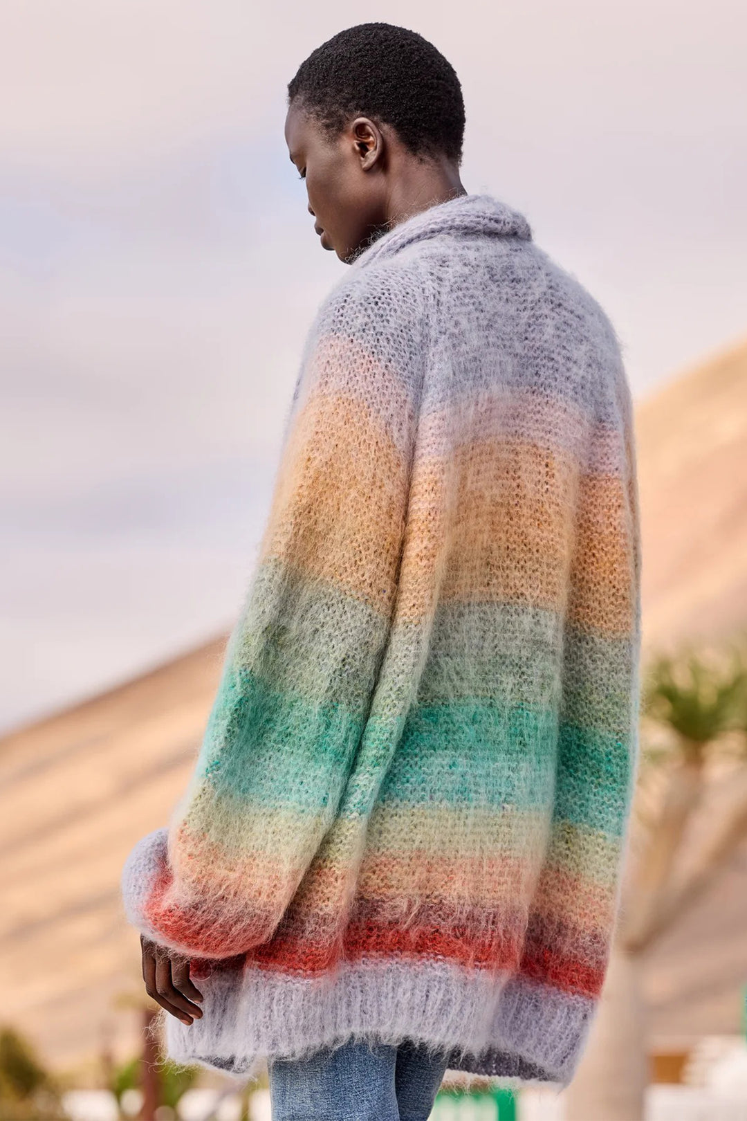 Mes Demoiselles Stone Multicolour Stripe Brushed Mohair Cardigan