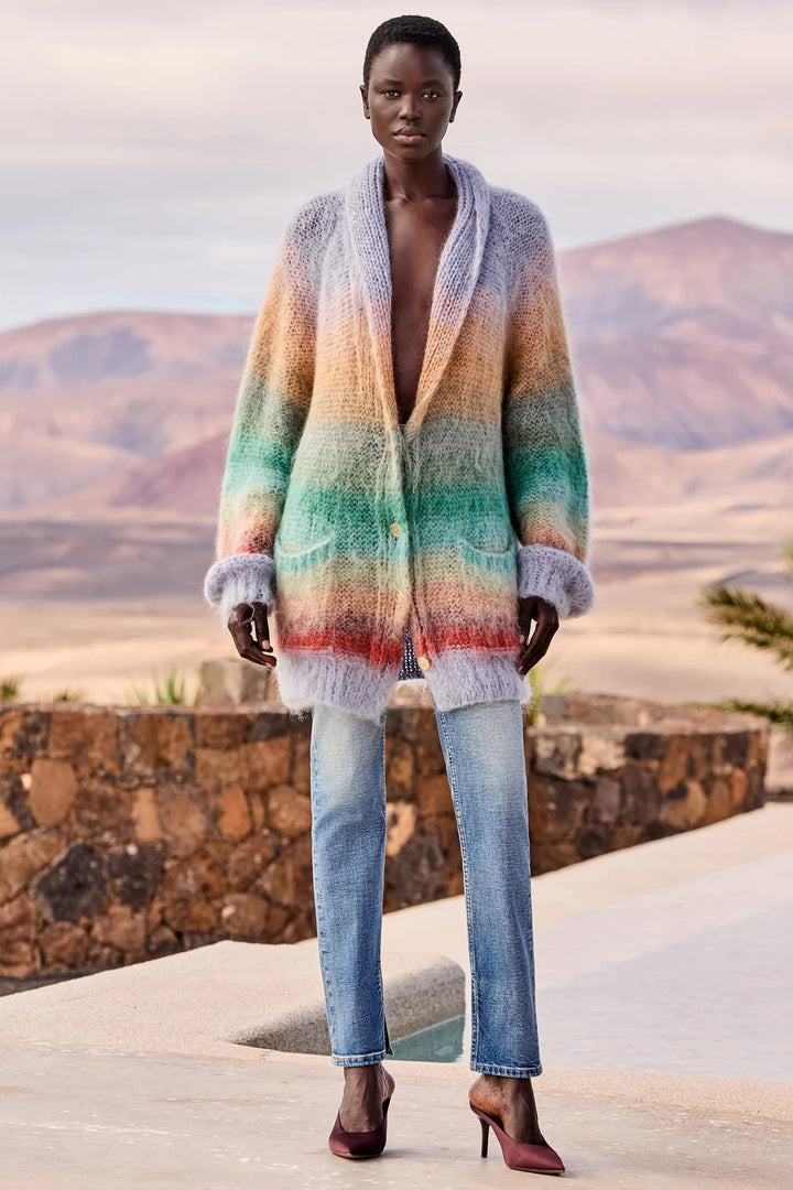 Mes Demoiselles Stone Multicolour Stripe Brushed Mohair Cardigan