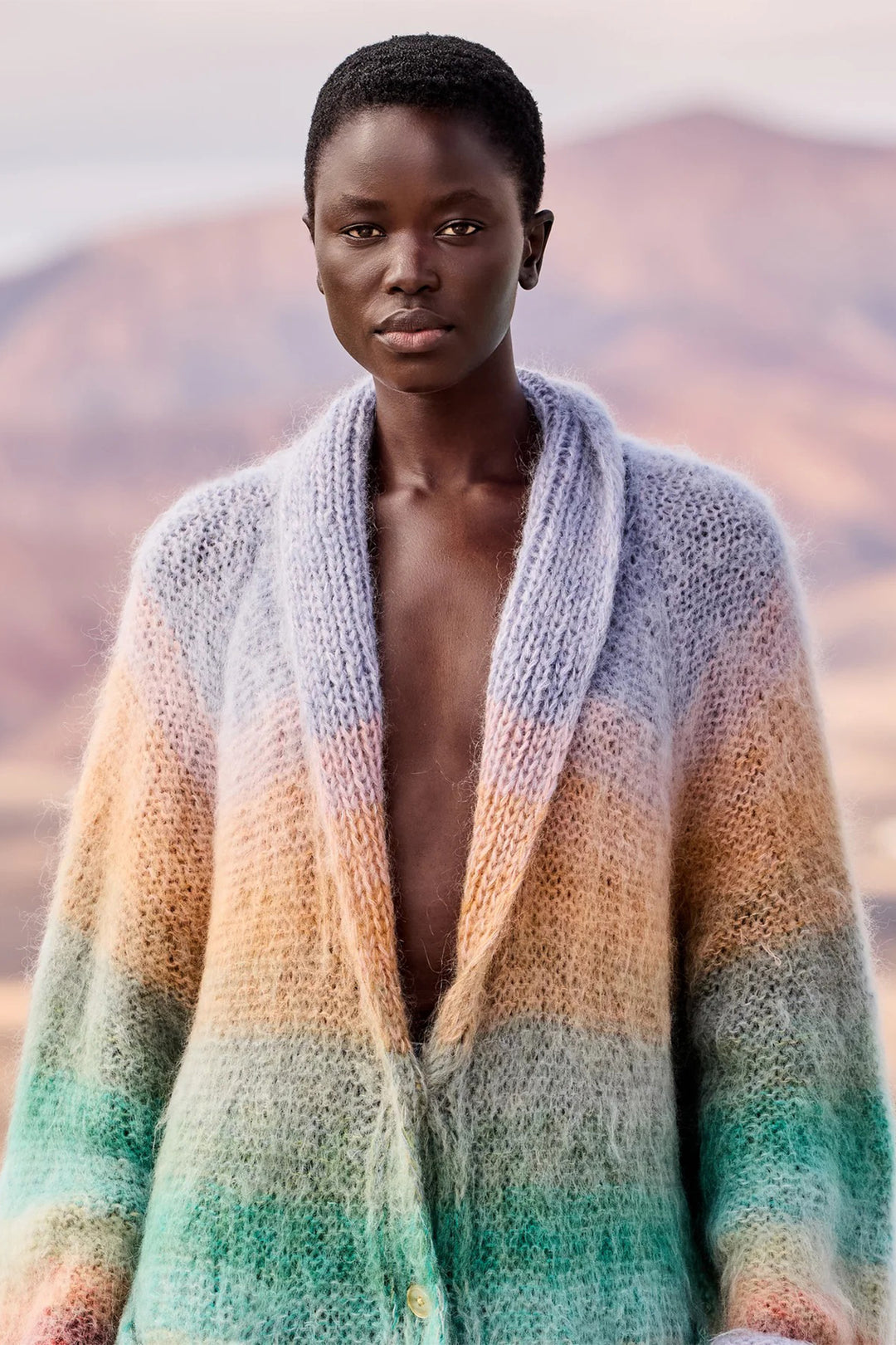 Mes Demoiselles Stone Multicolour Stripe Brushed Mohair Cardigan