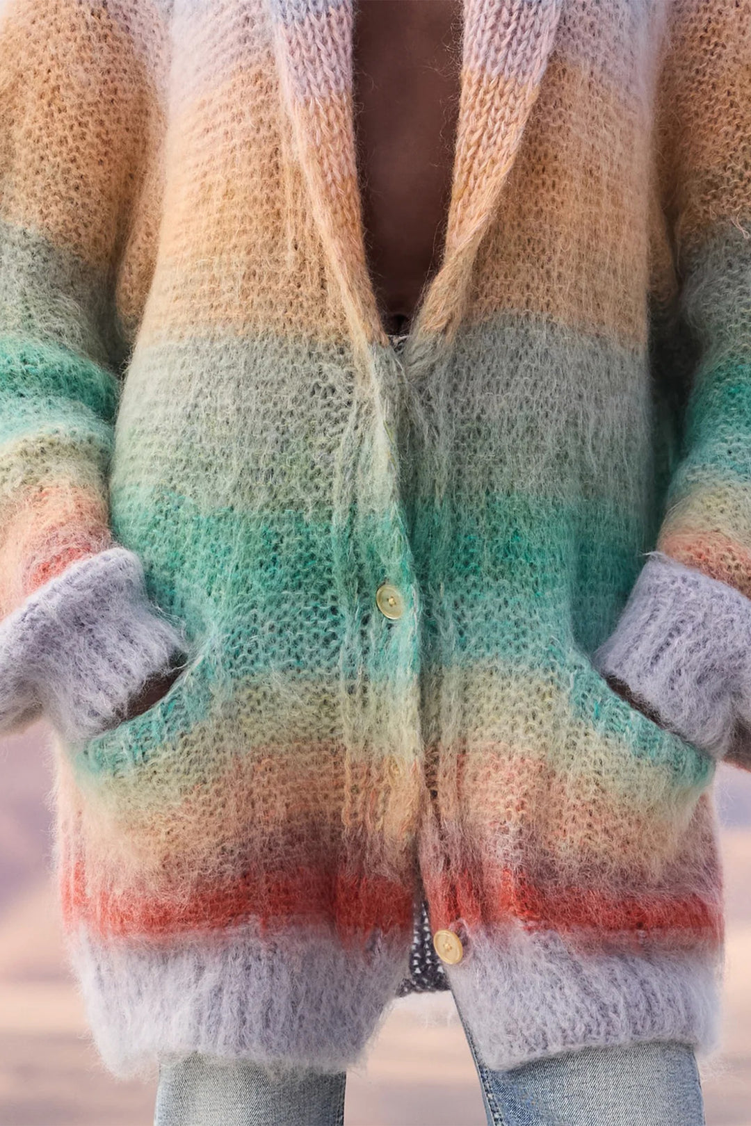 Mes Demoiselles Stone Multicolour Stripe Brushed Mohair Cardigan