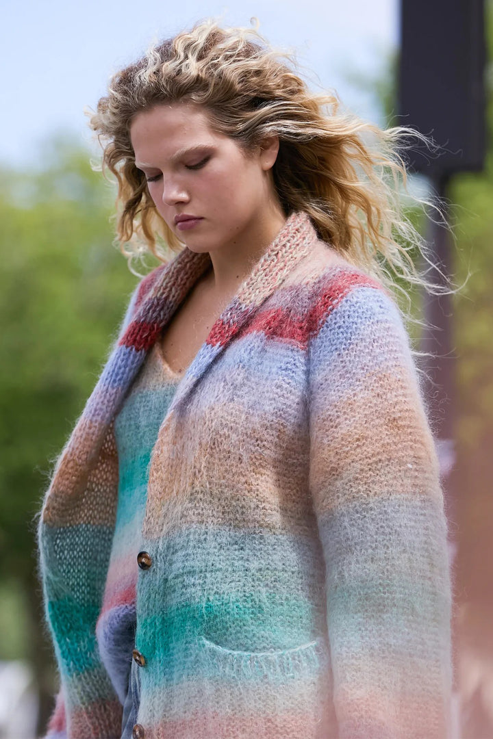 Mes Demoiselles Stone Multicolour Stripe Brushed Mohair Cardigan