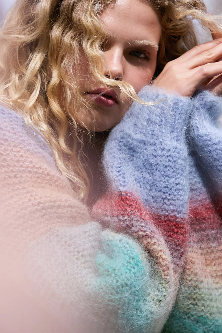 Mes Demoiselles Stone Multicolour Stripe Brushed Mohair Cardigan