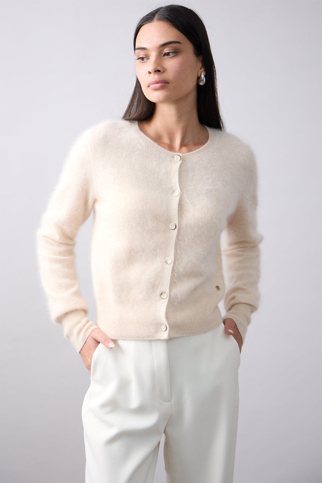 Mia Fratino Sienna Cashmere Cardigan Shell Cream 25302 - Lonah Boutique Westbourne