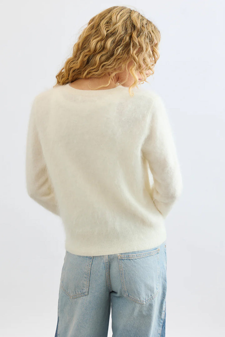 Mia Fratino Sienna Polar Ivory Round Neck Cashmere Cardigan