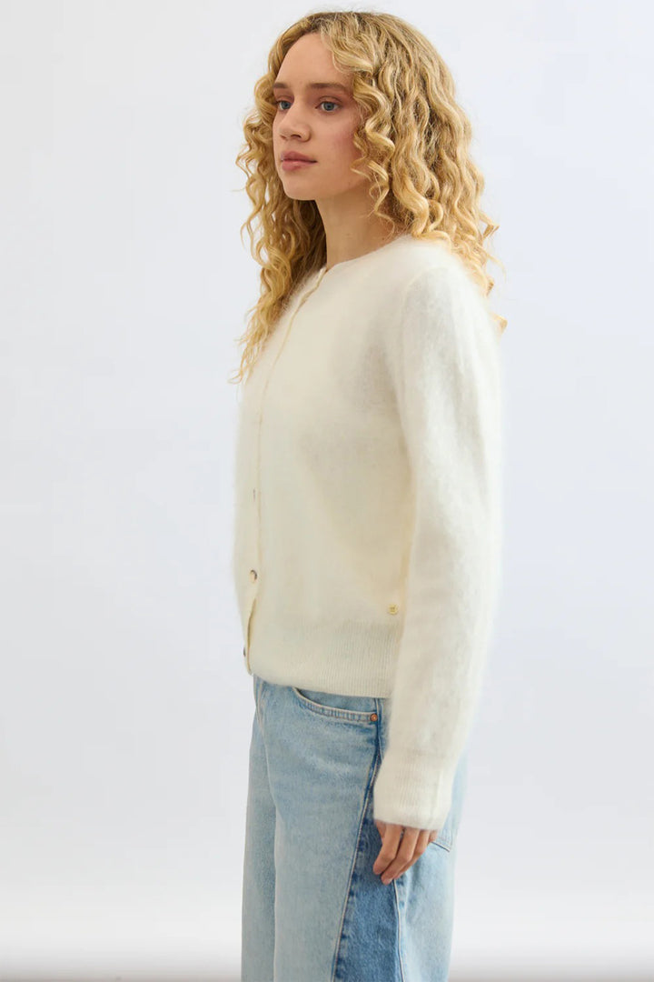 Mia Fratino Sienna Polar Ivory Round Neck Cashmere Cardigan