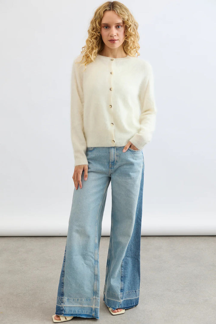 Mia Fratino Sienna Polar Ivory Round Neck Cashmere Cardigan