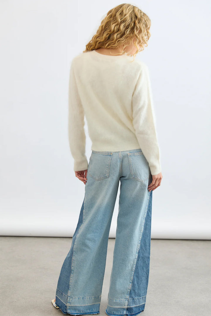 Mia Fratino Sienna Polar Ivory Round Neck Cashmere Cardigan