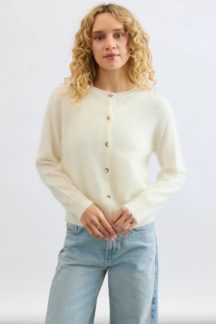 Mia Fratino Sienna Polar Ivory Round Neck Cashmere Cardigan