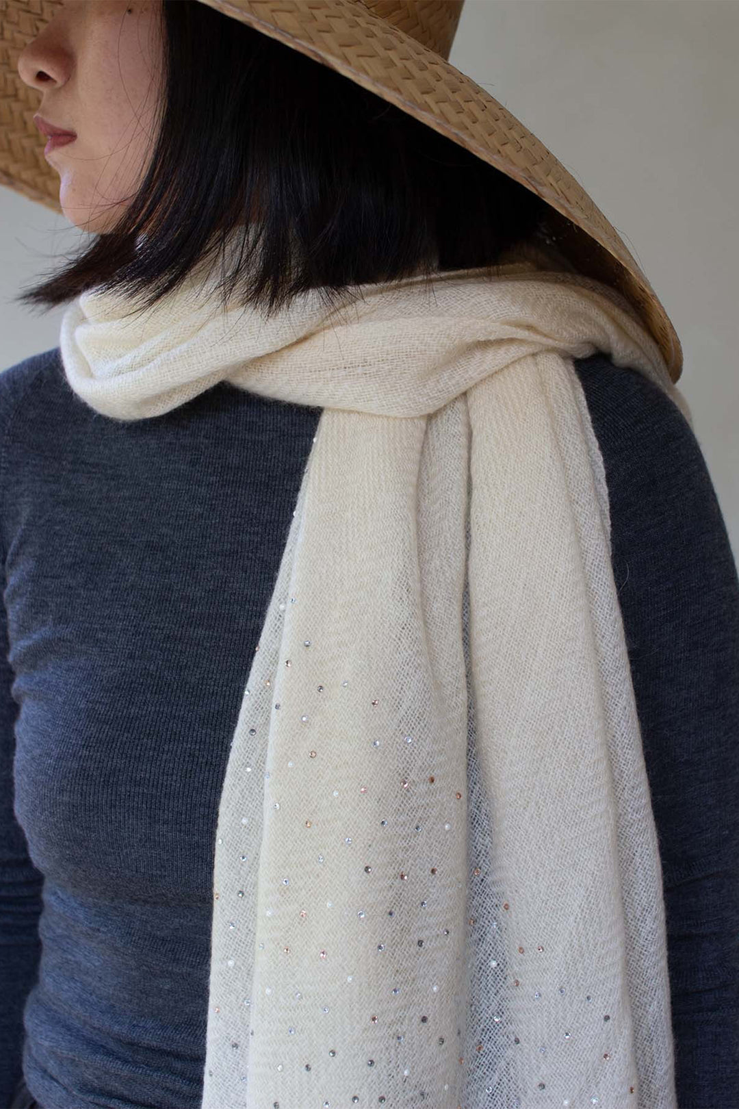 Oats & Rice OR25-S04 White Diamante Cashmere Shawl