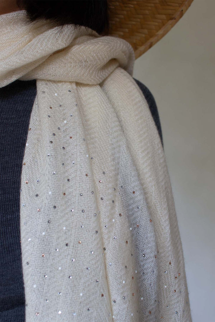 Oats & Rice OR25-S04 White Diamante Cashmere Shawl