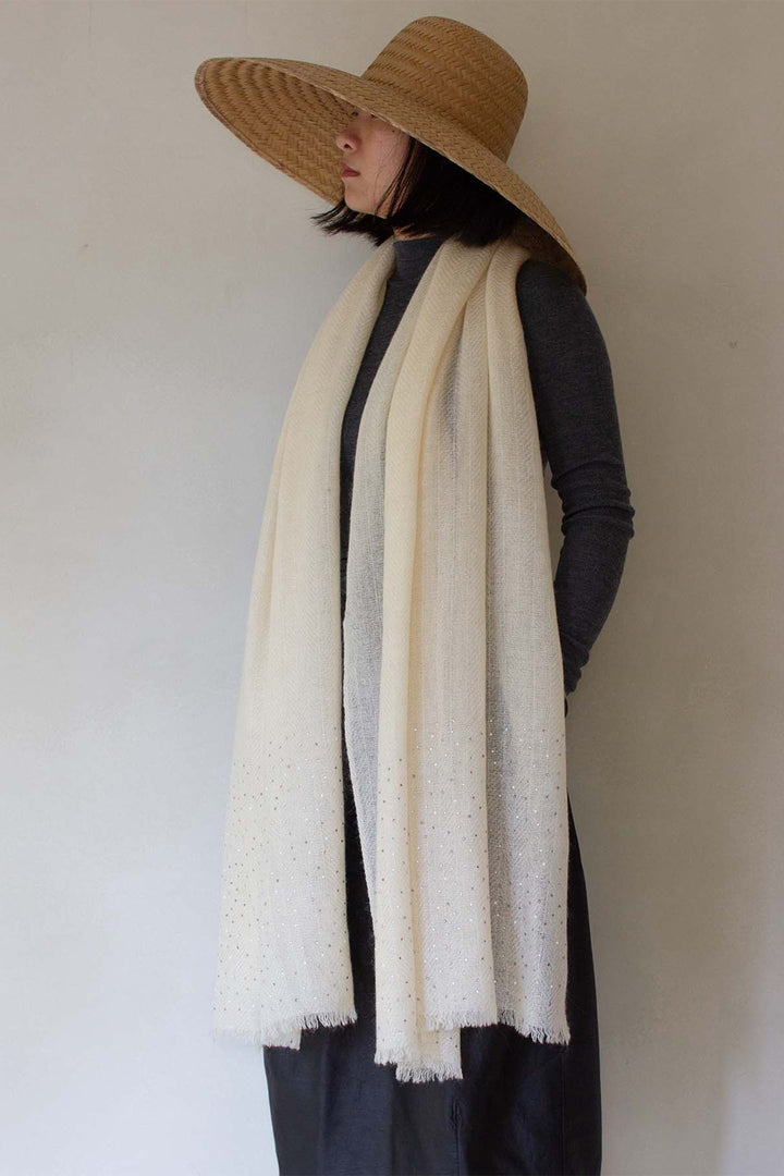 Oats & Rice OR25-S04 White Diamante Cashmere Shawl