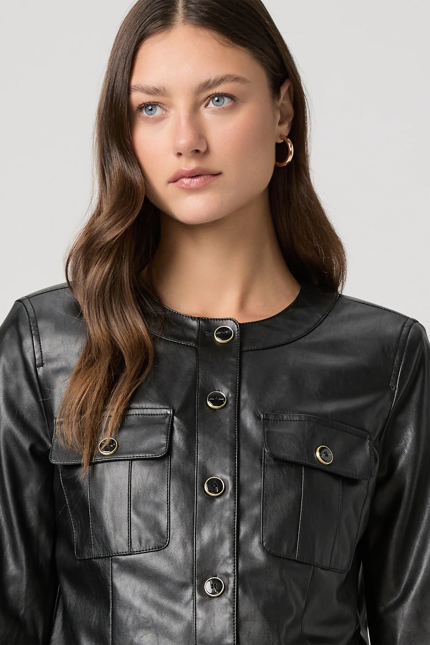 Paige Verity Black Faux Leather Collarless Jacket 1J95H04-1086 – Lonah