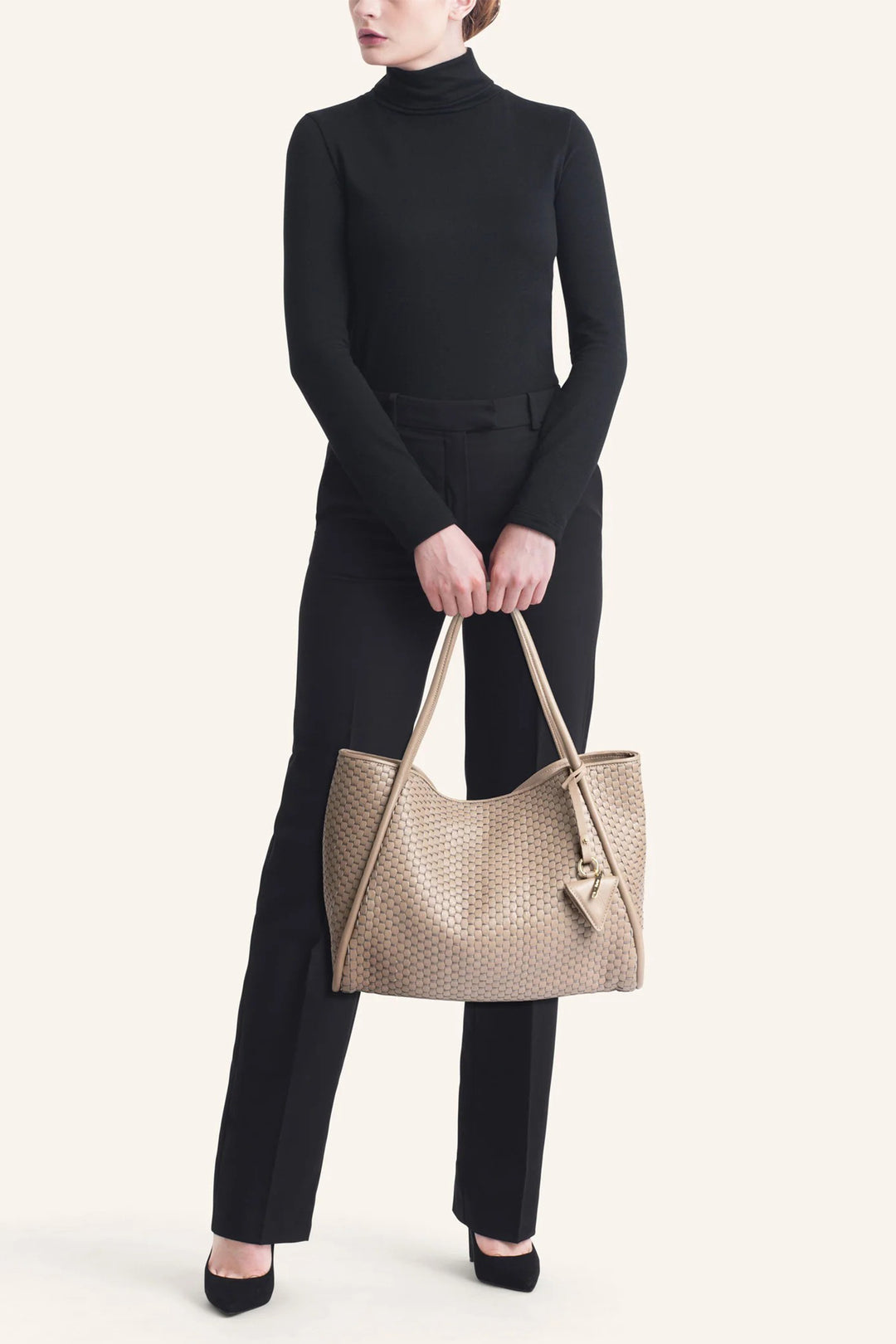 Parise 09 Tubolar Acacia Beige Woven Leather Bag Medium