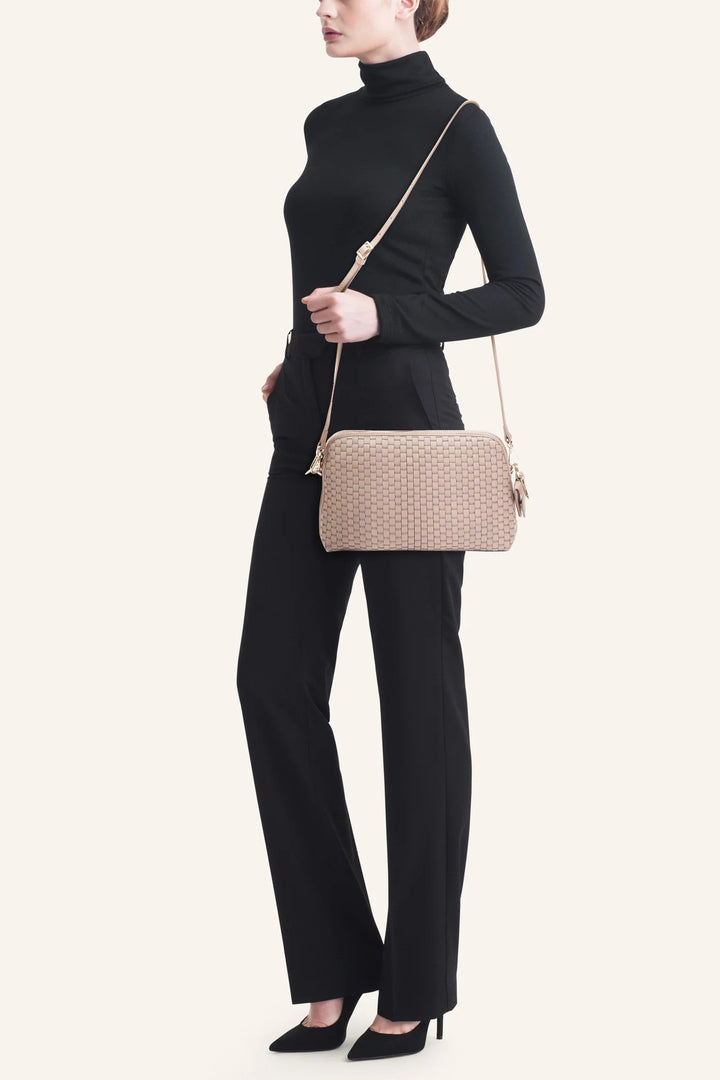 Parise 1789 Acacia Beige Woven Leather Regular Crossbody Bag