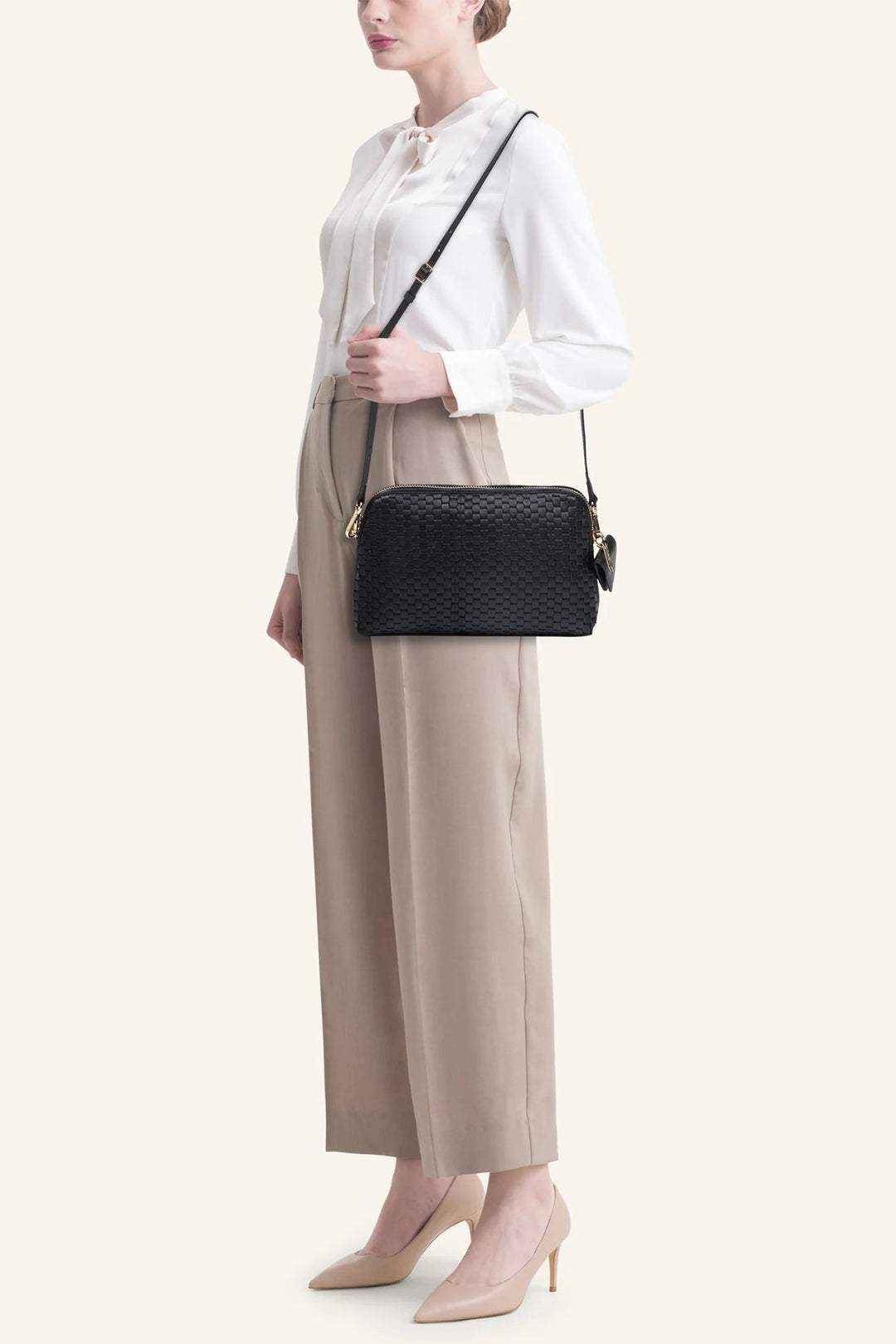 Parise 1789 Black Woven Leather Regular Crossbody Bag