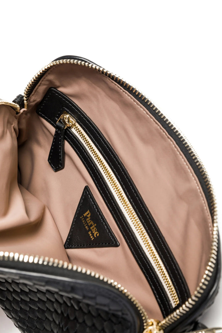 Parise 1789 Black Woven Leather Regular Crossbody Bag
