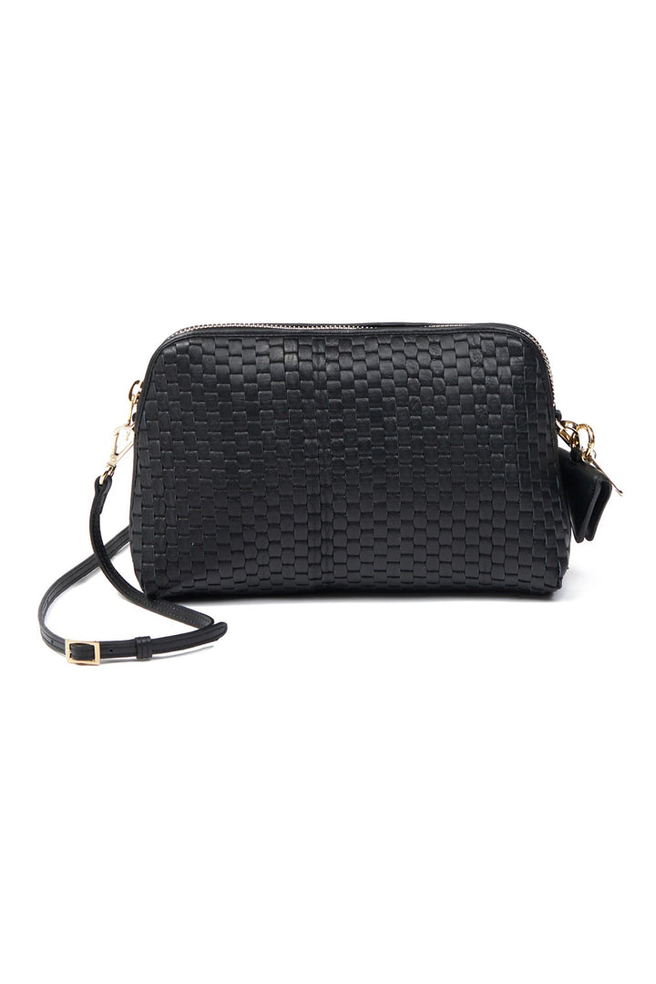Parise 1789 Black Woven Leather Regular Crossbody Bag