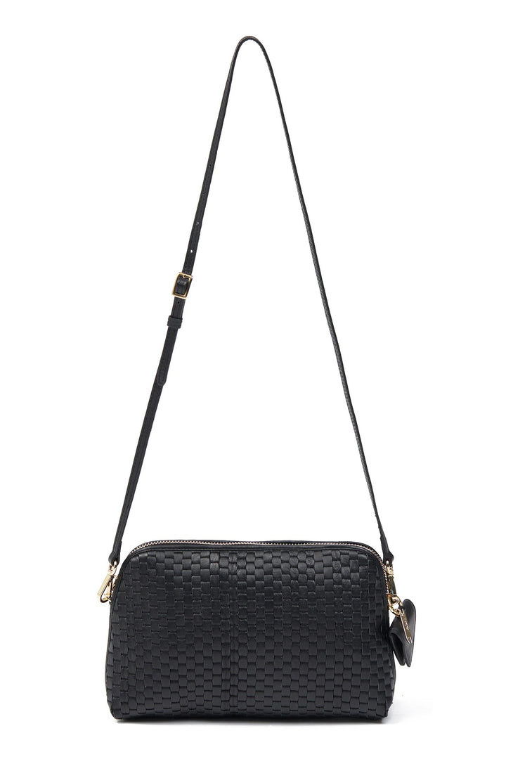 Parise 1789 Black Woven Leather Regular Crossbody Bag