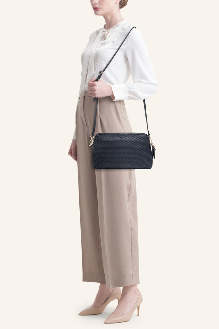 Parise 1789 Navy Woven Leather Regular Crossbody Bag